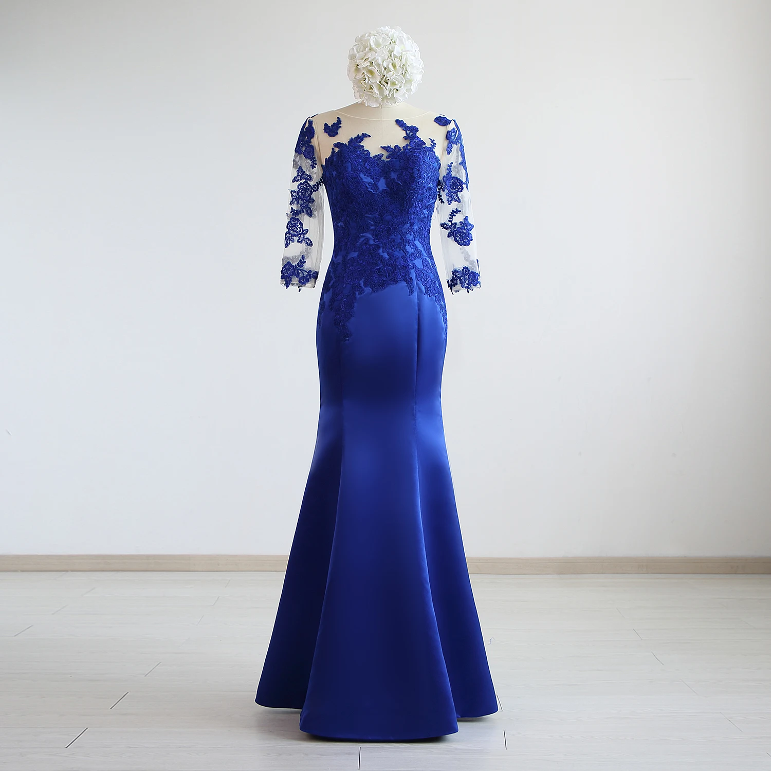 Satin Lace Royal Blue 34 Sleeve Floor Length MermaidTrumpet Bridal Gown Can Be Customized
Satin Lace Royal Blue 34 Sleeve Floor Length MermaidTrumpet Bridal Gown Can Be Customized