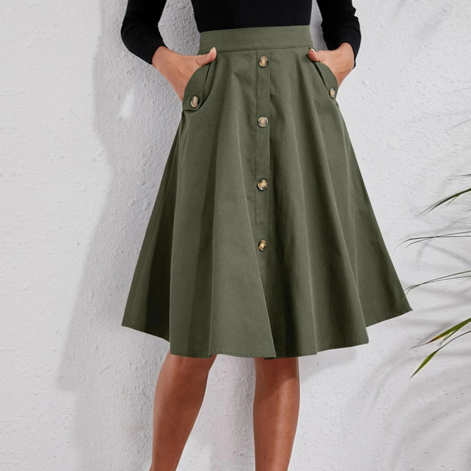 All-match Solid Pocket A-Line Skirt Women Cotton Trendy Umbrella Skirt Female French Long Skirts Casual Midi Skirt Green
All-match Solid Pocket A-Line Skirt Women Cotton Trendy Umbrella Skirt Female French Long Skirts Casual Midi Skirt Green