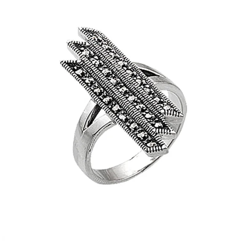 Silver 925 Sterling Marcasite Stone Stick Ring