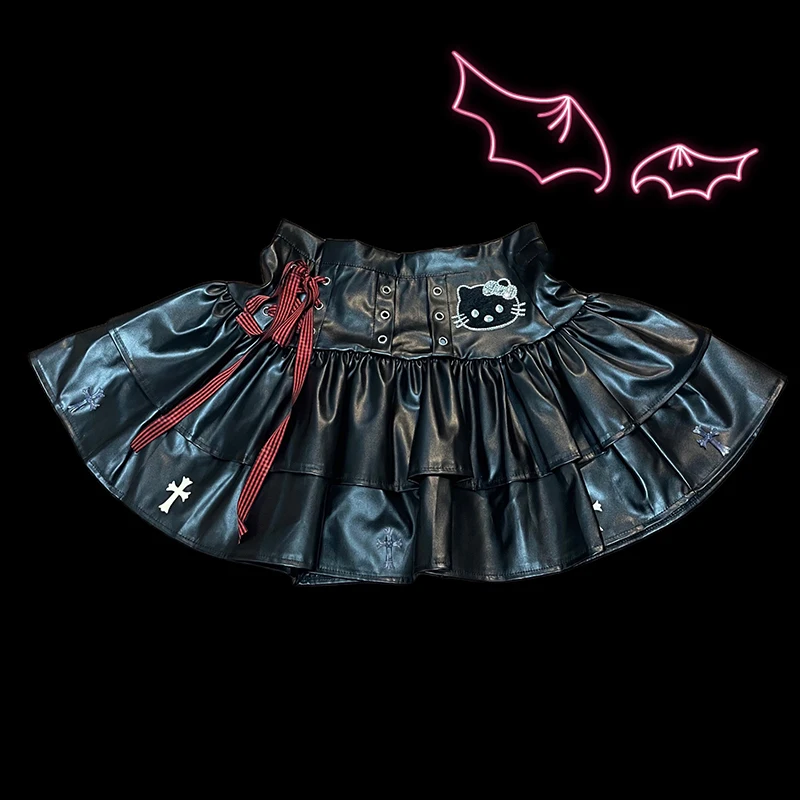 New Sanrios Hellokitty Short Skrit Harajuku Summer Black Splicing Wild Cute Ribbon Hot Hottie Girls Dark Punk Sexy Leather Dress
New Sanrios Hellokitty Short Skrit Harajuku Summer Black Splicing Wild Cute Ribbon Hot Hottie Girls Dark Punk Sexy Leather Dress