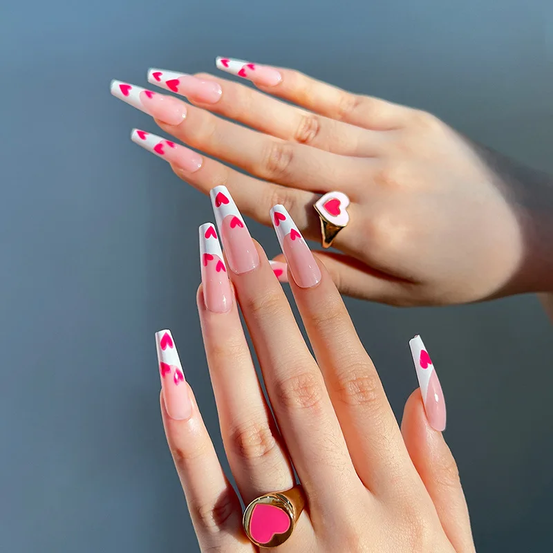 24pcs Nude Pink Long Ballerina Press On Nails Black and White Lines Coffin False Nails Set Full Cover Tips Love Heart Designs
24pcs Nude Pink Long Ballerina Press On Nails Black and White Lines Coffin False Nails Set Full Cover Tips Love Heart Designs
