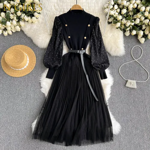 N GIRLS2022 Gentle Grace Temperament Ladies Vestido De Mujer Stand-up Collar Lantern Sleeve Woman Dresses Mesh Spliced Knitted
N GIRLS2022 Gentle Grace Temperament Ladies Vestido De Mujer Stand-up Collar Lantern Sleeve Woman Dresses Mesh Spliced Knitted