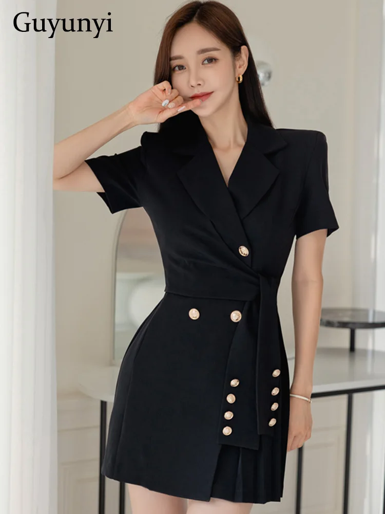 Elegant Office Lady Dress Summer Black Korean Style Suit Collar Lace Up Waist Fold Asymmetric Professional Fashion Mini Dress
Elegant Office Lady Dress Summer Black Korean Style Suit Collar Lace Up Waist Fold Asymmetric Professional Fashion Mini Dress