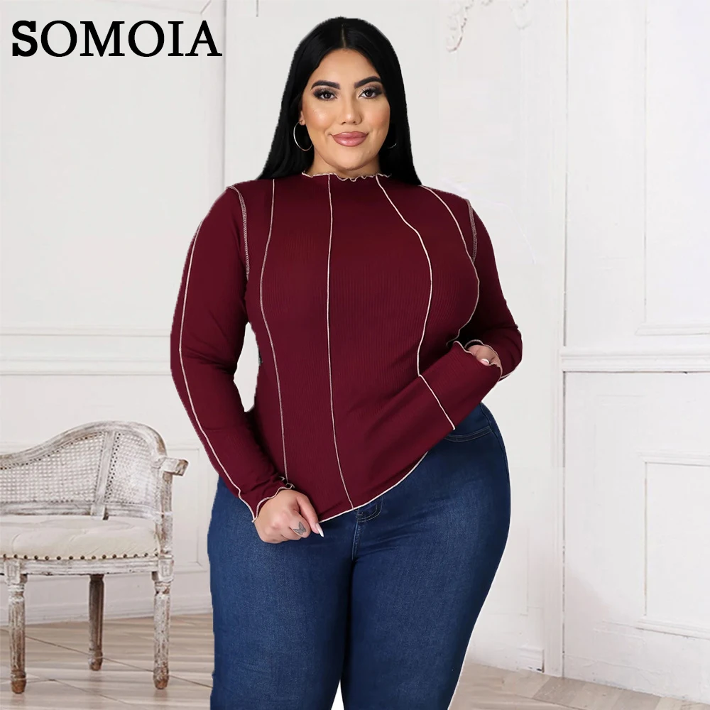 Plus Size Tops 5XL Solid Color Undershirts Round Neck Fashion Distressed T-shirt Striped Wine Red Women's Clothing Fall Clothes
Plus Size Tops 5XL Solid Color Undershirts Round Neck Fashion Distressed T-shirt Striped Wine Red Women's Clothing Fall Clothes