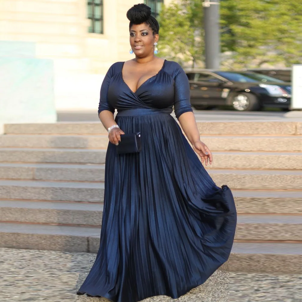Plus Size Mother of the Bride Dresses Sheath V Neck Half Sleeves Floor Length Wedding Guest Gown Pleated Dark Navy Evening Dress
Plus Size Mother of the Bride Dresses Sheath V Neck Half Sleeves Floor Length Wedding Guest Gown Pleated Dark Navy Evening Dress