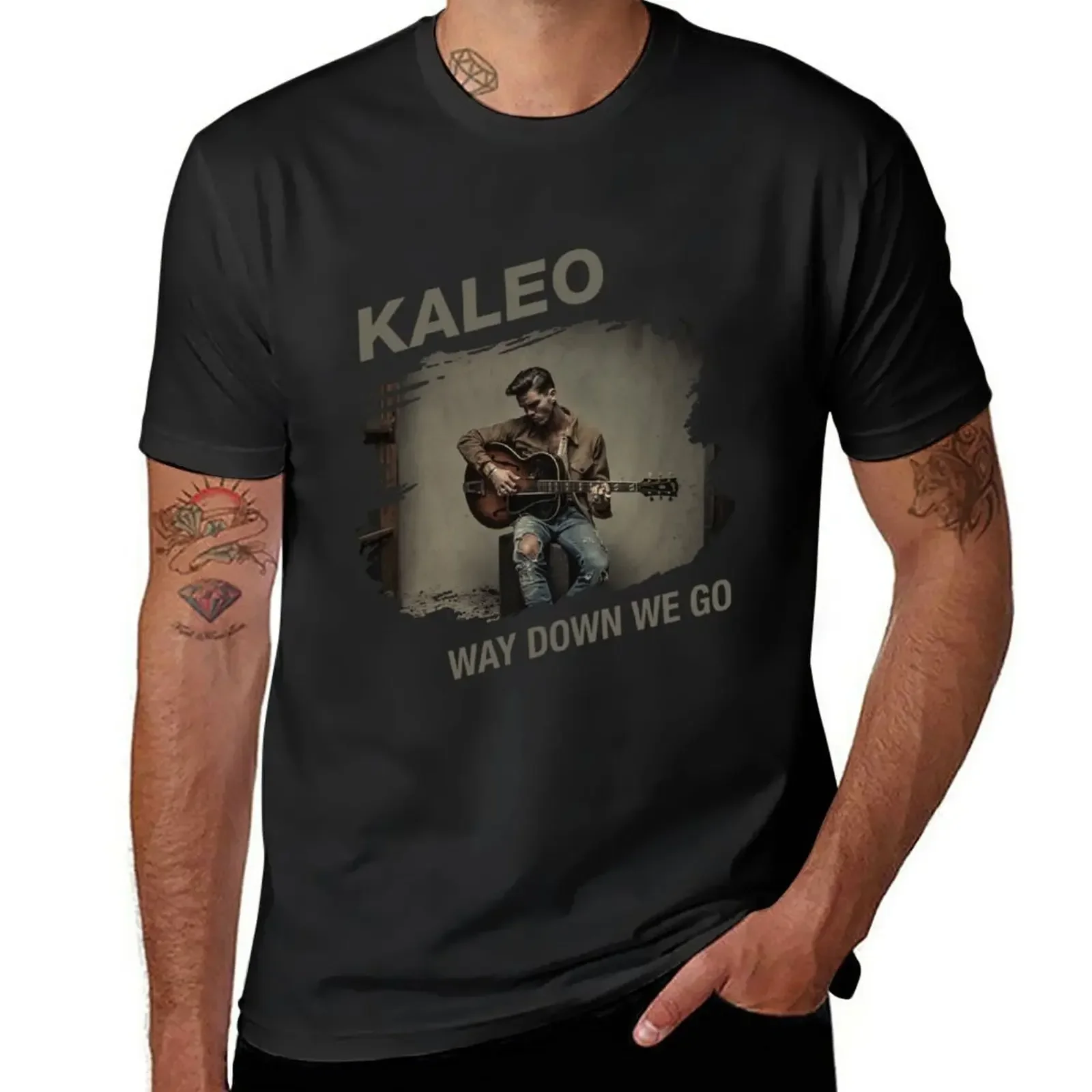 Новинка тяжелая футболка Kaleo с v-образным вырезом и фото текстом Мужская коротким