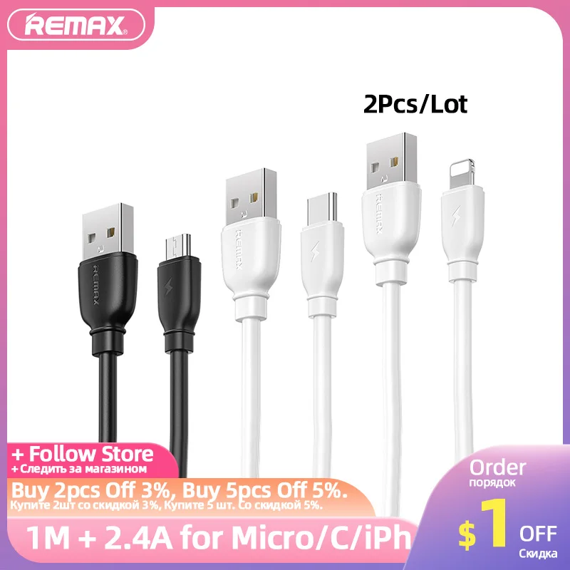Remax 2Pcs/Lot Original USB C Cable 1M 2.4A Phone Lightning Type C Micro USB Cable Fast Charging for IPhone Xiaomi Wire Cord
Remax 2Pcs/Lot Original USB C Cable 1M 2.4A Phone Lightning Type C Micro USB Cable Fast Charging for IPhone Xiaomi Wire Cord