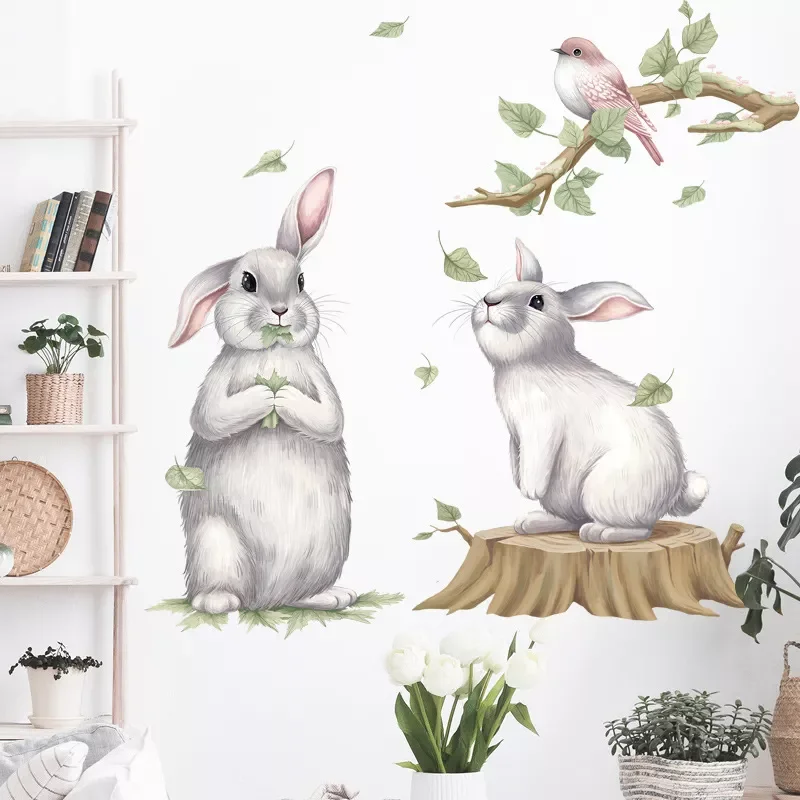 Two Cute Playing Bunny on the tree stump Wall Stickers with Birds Branches Baby Nursery Room Decals Decorative Stickers
Two Cute Playing Bunny on the tree stump Wall Stickers with Birds Branches Baby Nursery Room Decals Decorative Stickers