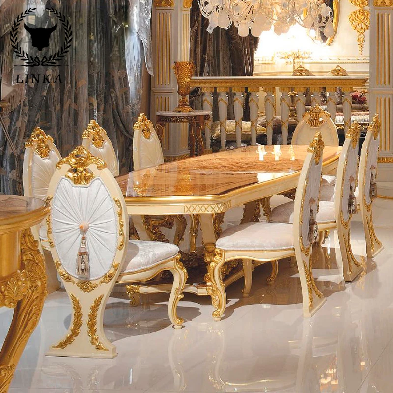 

Европейский резной обеденный стол из массива дерева, мебель, стул из французской ткани, комбинированный костюм, итальянская роскошная вилла, гостиная