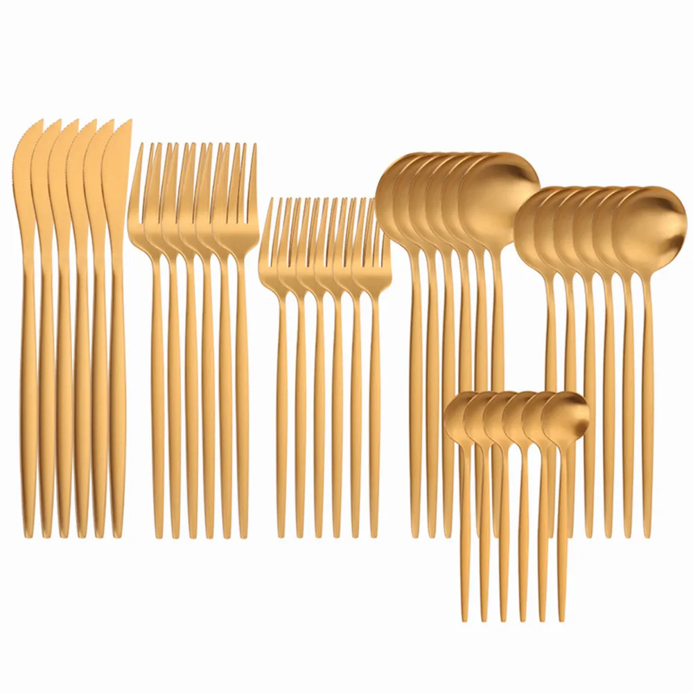 Gold Cutlery Sets Golden Spoons Forks Knives Cutlery Set Stainless Steel Knife Fork Coffee Spoon Matte Tableware Dinnerware Set
Gold Cutlery Sets Golden Spoons Forks Knives Cutlery Set Stainless Steel Knife Fork Coffee Spoon Matte Tableware Dinnerware Set