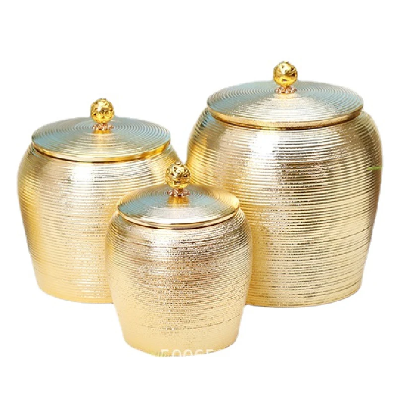 

Luxury Golden Ceramic Storage Jar Porcelain Sealed Box Large-capacity Food Container Coffee Bean Tea Caddy Crafts Ornaments Gift
