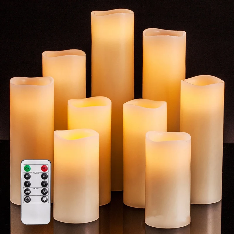 Flameless Candles Set Of 9 Ivory Dripless Real Wax Pillars Include Realistic Wick LED Flames And 1 Remote Control
Flameless Candles Set Of 9 Ivory Dripless Real Wax Pillars Include Realistic Wick LED Flames And 1 Remote Control