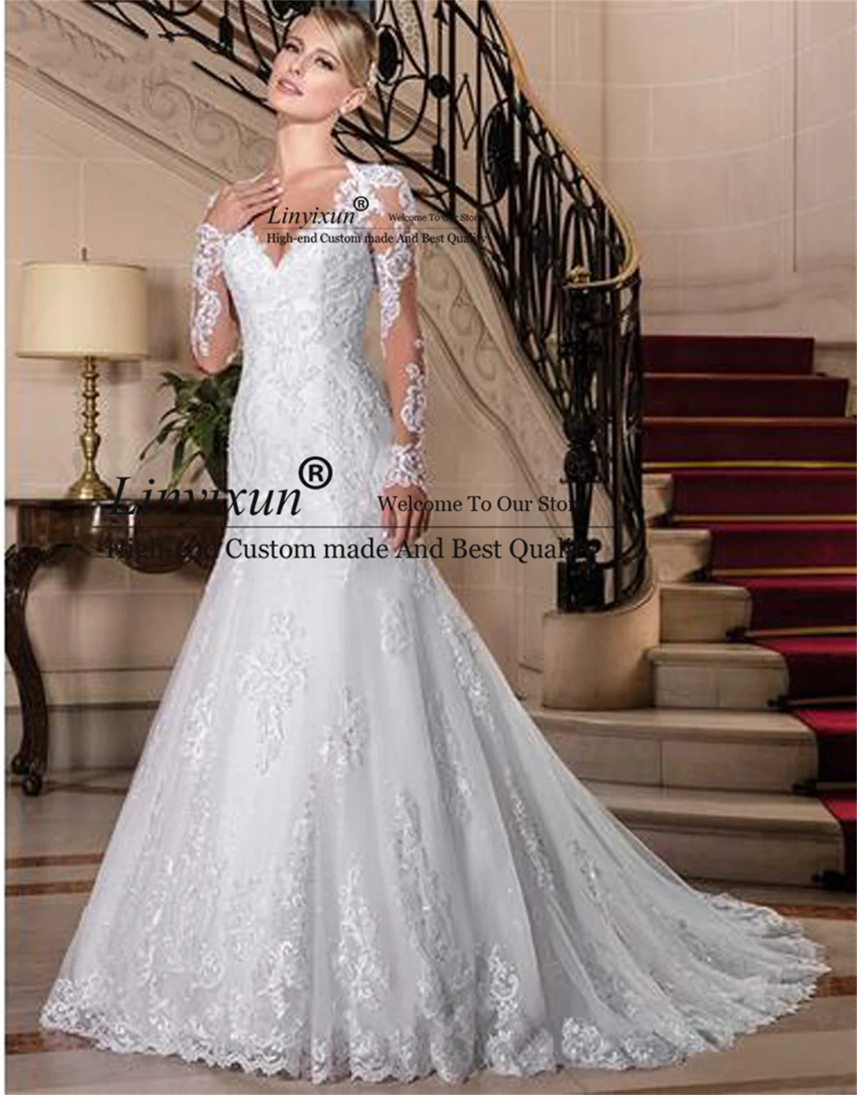 Sexy Illusion Back Lace Mermaid Wedding Dresses With Appliques Pearls Beading Bridal Gowns V Neck Long Sleeve Vestidos De Novia
Sexy Illusion Back Lace Mermaid Wedding Dresses With Appliques Pearls Beading Bridal Gowns V Neck Long Sleeve Vestidos De Novia