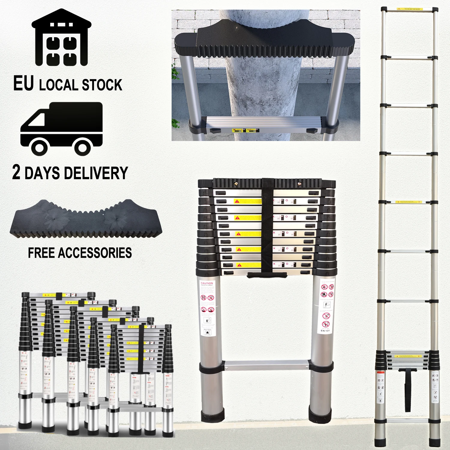 Telescopic Ladder 2.6m/3.9m/4.4m/5.1m Aluminium Folding Ladders Extension Portable Ladder with EN131 Certified Max Loading 150kg
Telescopic Ladder 2.6m/3.9m/4.4m/5.1m Aluminium Folding Ladders Extension Portable Ladder with EN131 Certified Max Loading 150kg