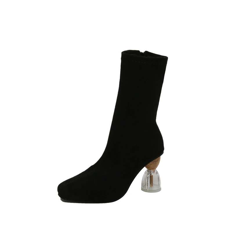 Ankle Boots Sexy Crystal Heel Stretch Suede Women Square Head Calf Height Boots Side Zip Winter Warm Soft Female Black Shoes
Ankle Boots Sexy Crystal Heel Stretch Suede Women Square Head Calf Height Boots Side Zip Winter Warm Soft Female Black Shoes