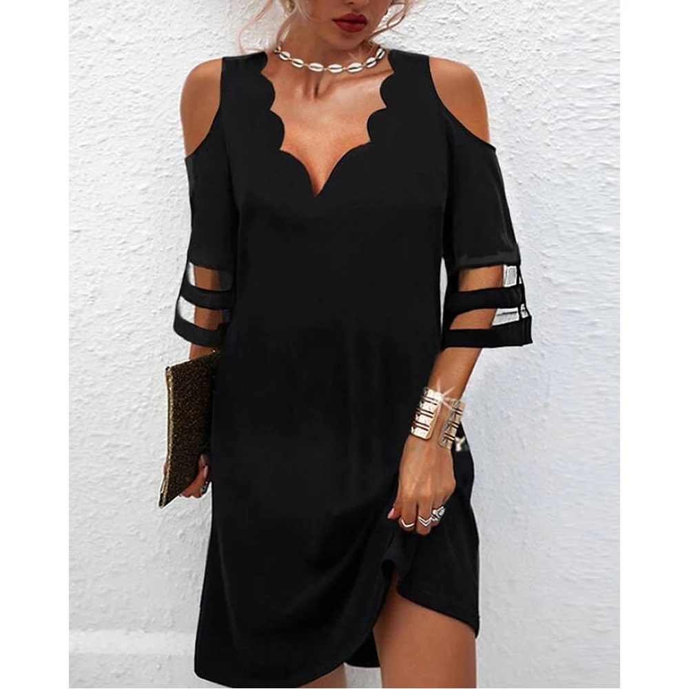 Ninimour Women Summer V Neck Contrast Mesh Scallop Trim Cold Shoulder Short Sleeve Casual Dress Sexy Solid See Through Dress New
Ninimour Women Summer V Neck Contrast Mesh Scallop Trim Cold Shoulder Short Sleeve Casual Dress Sexy Solid See Through Dress New