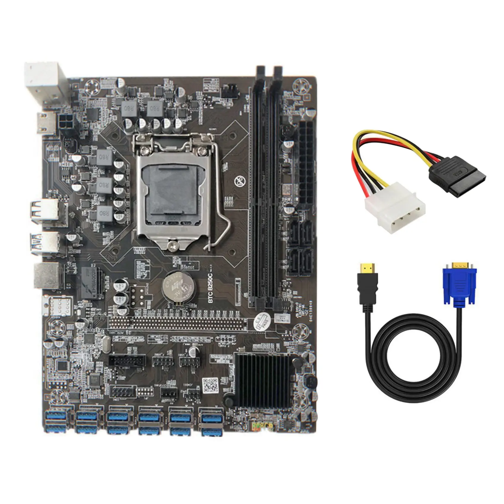 B250C Mining Motherboard with 4PIN IDE To SATA Cable+HD To VGA Cable 12 PCIE To USB3.0 GPU Slot LGA1151 Support DDR4 RAM
B250C Mining Motherboard with 4PIN IDE To SATA Cable+HD To VGA Cable 12 PCIE To USB3.0 GPU Slot LGA1151 Support DDR4 RAM