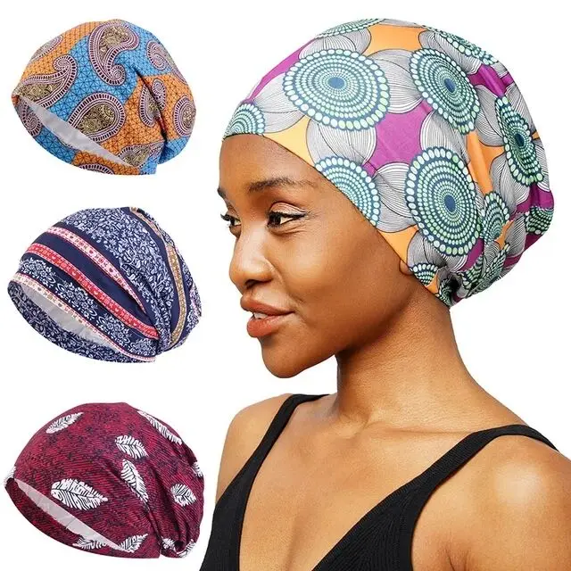 

African Women Print Turban Cancer Chemo Hat Muslim Beanie Head Scarf Hijab Hair Loss Bonnet Slouch Headwear Turbans Headbands