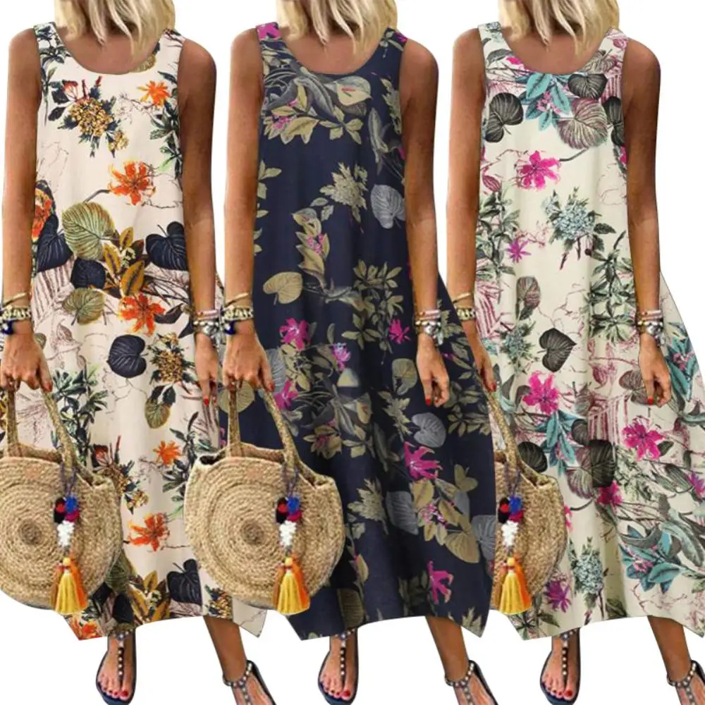 O Neck Sleeveless Women Floral Print Long Dress Vintage Leaves Cotton Linen Baggy Dress
O Neck Sleeveless Women Floral Print Long Dress Vintage Leaves Cotton Linen Baggy Dress