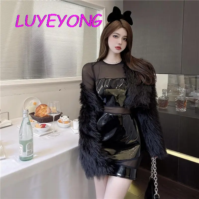 Korean Pullover Empire Vestidos Gothic Lady Mesh Patchwork PU Dress 2022 Spring Goth Girl See Through Sexy Mini Black Dresses
Korean Pullover Empire Vestidos Gothic Lady Mesh Patchwork PU Dress 2022 Spring Goth Girl See Through Sexy Mini Black Dresses