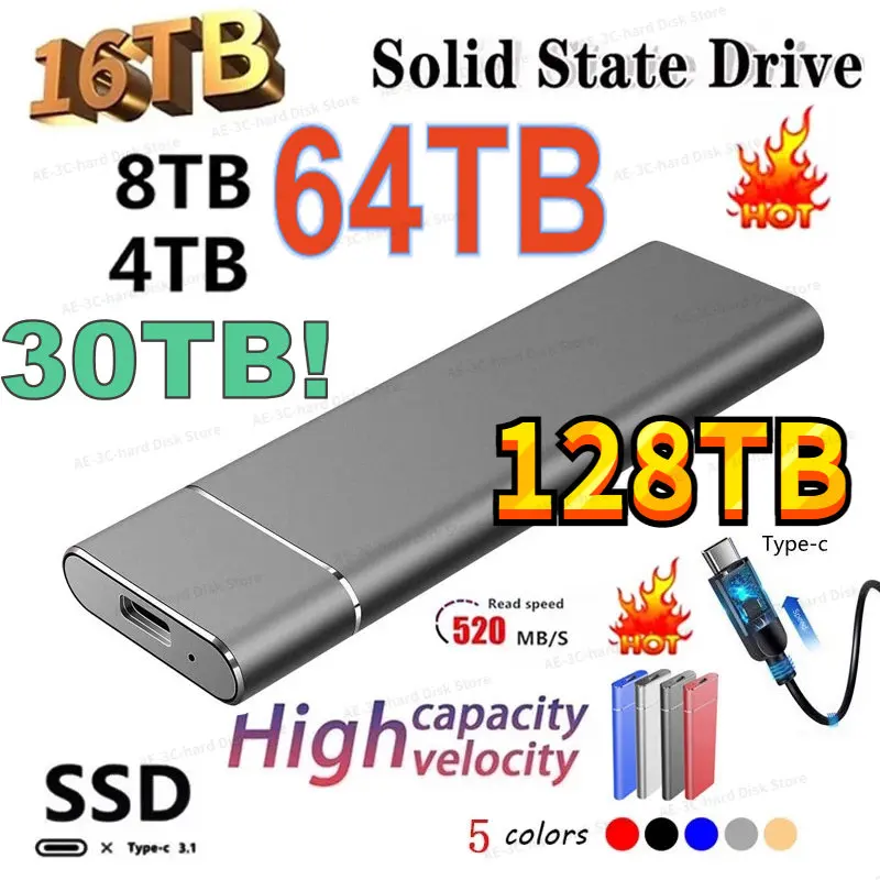 128TB SSD Mobile Solid State Drive High Capacity Portable 64TB 2TB Hard Drive Storage Device Computer USB 3.1 Mobile Hard Drives
128TB SSD Mobile Solid State Drive High Capacity Portable 64TB 2TB Hard Drive Storage Device Computer USB 3.1 Mobile Hard Drives