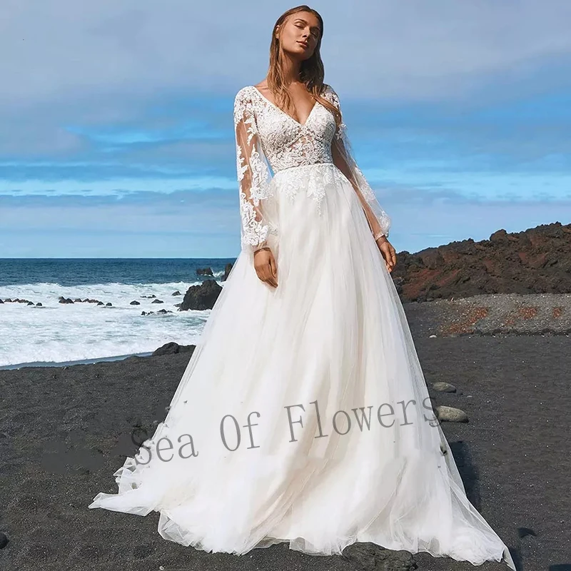 Sea Of Flowers Modern Wedding Gown for Bride V-Neck Court Train Button Full Sleeve Tulle A-LINE Custom-Made Vestidos De Novia
Sea Of Flowers Modern Wedding Gown for Bride V-Neck Court Train Button Full Sleeve Tulle A-LINE Custom-Made Vestidos De Novia