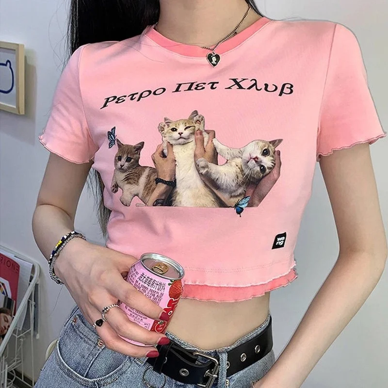 MINGLIUSILI Kawaii T Shirt Women Korean Fashion Summer 2022 Cat Print Tee Shirt Femme Short Sleeve Slim Fit Sexy Pink T Shirt
MINGLIUSILI Kawaii T Shirt Women Korean Fashion Summer 2022 Cat Print Tee Shirt Femme Short Sleeve Slim Fit Sexy Pink T Shirt