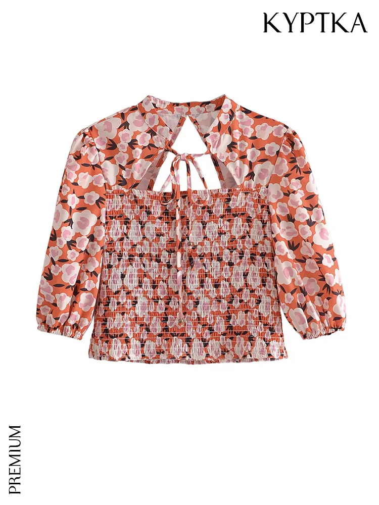 KYPTKA Women Fashion With Tied Floral Print Cropped Blouses Vintage Short Sleeve Smocked Elastic Female Shirts Blusa Chic Tops
KYPTKA Women Fashion With Tied Floral Print Cropped Blouses Vintage Short Sleeve Smocked Elastic Female Shirts Blusa Chic Tops
