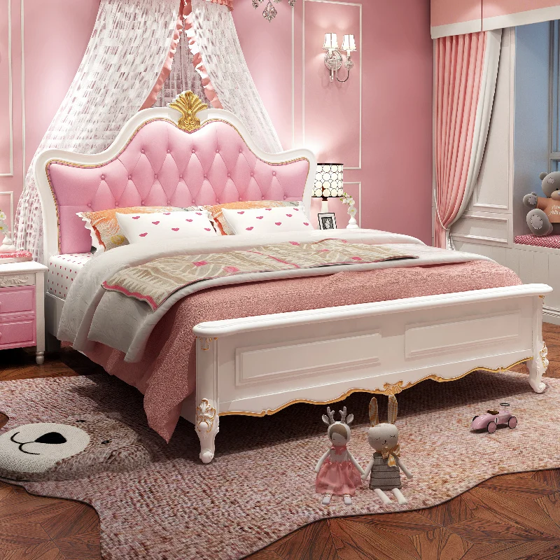 Solid wood children's bed girl princess bed daughter pink European girl leather girl dream bedroom solid wood bed
Solid wood children's bed girl princess bed daughter pink European girl leather girl dream bedroom solid wood bed