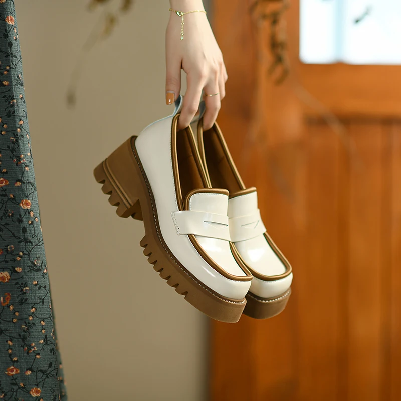 

Туфли-Лоферы женские на платформе и квадратном каблуке, повседневная обувь в Стиле Лолита, туфли-лодочки, белый цвет, Мэри Джейн