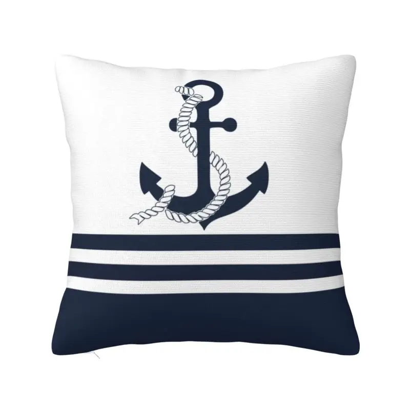 

Nautical Blue Anchors With Blue White Stripes Cushion Cover Velvet Sailing Sailor Pillow Case Square Pillowcase Home Decorative