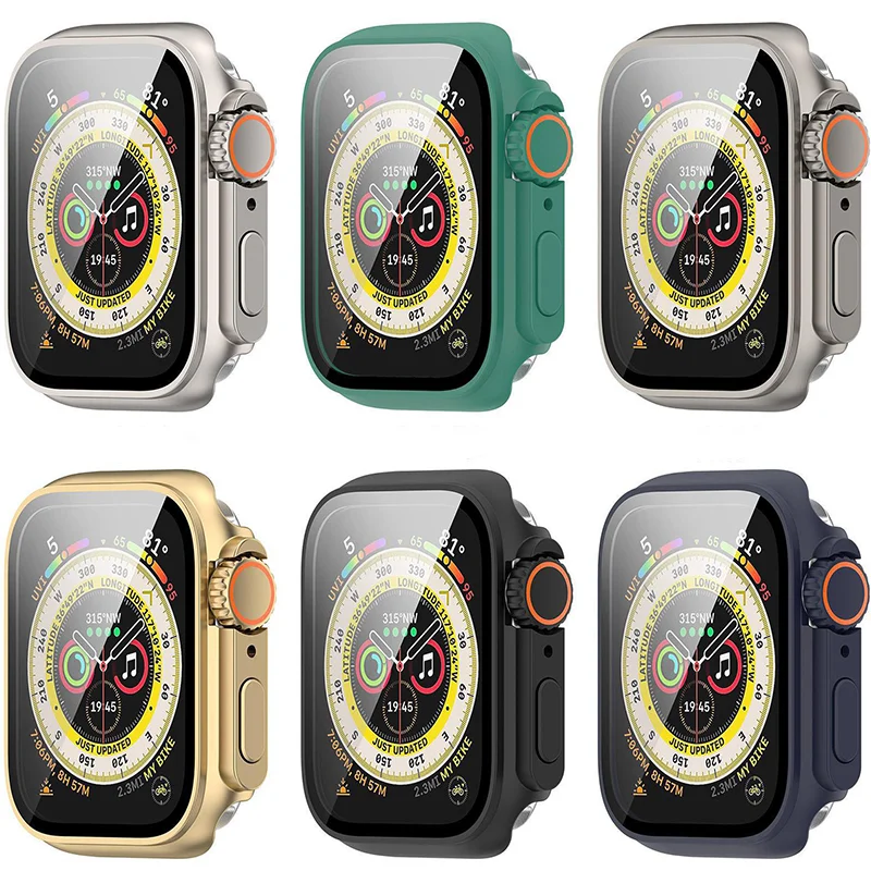 

Upgrade To Ultra For Apple Watch Case Tempered Glass Cover 8 7 6 5 4 45mm 44mm 41mm 40mm Appearance Change to Ultra 49mm Frame