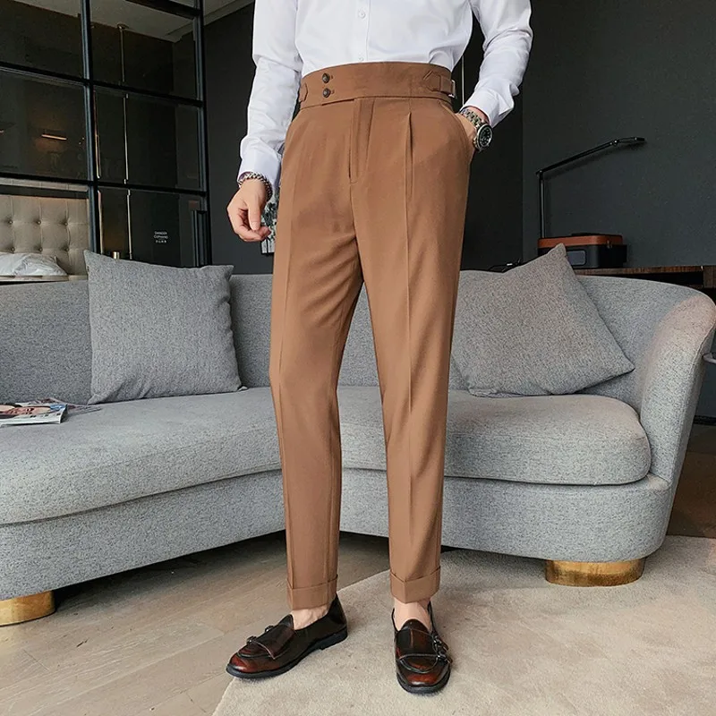 2022 New Design Men High Waist Trousers Solid England Business Casual Suit Pants Belt Straight Slim Fit Bottoms White Clothing
2022 New Design Men High Waist Trousers Solid England Business Casual Suit Pants Belt Straight Slim Fit Bottoms White Clothing
