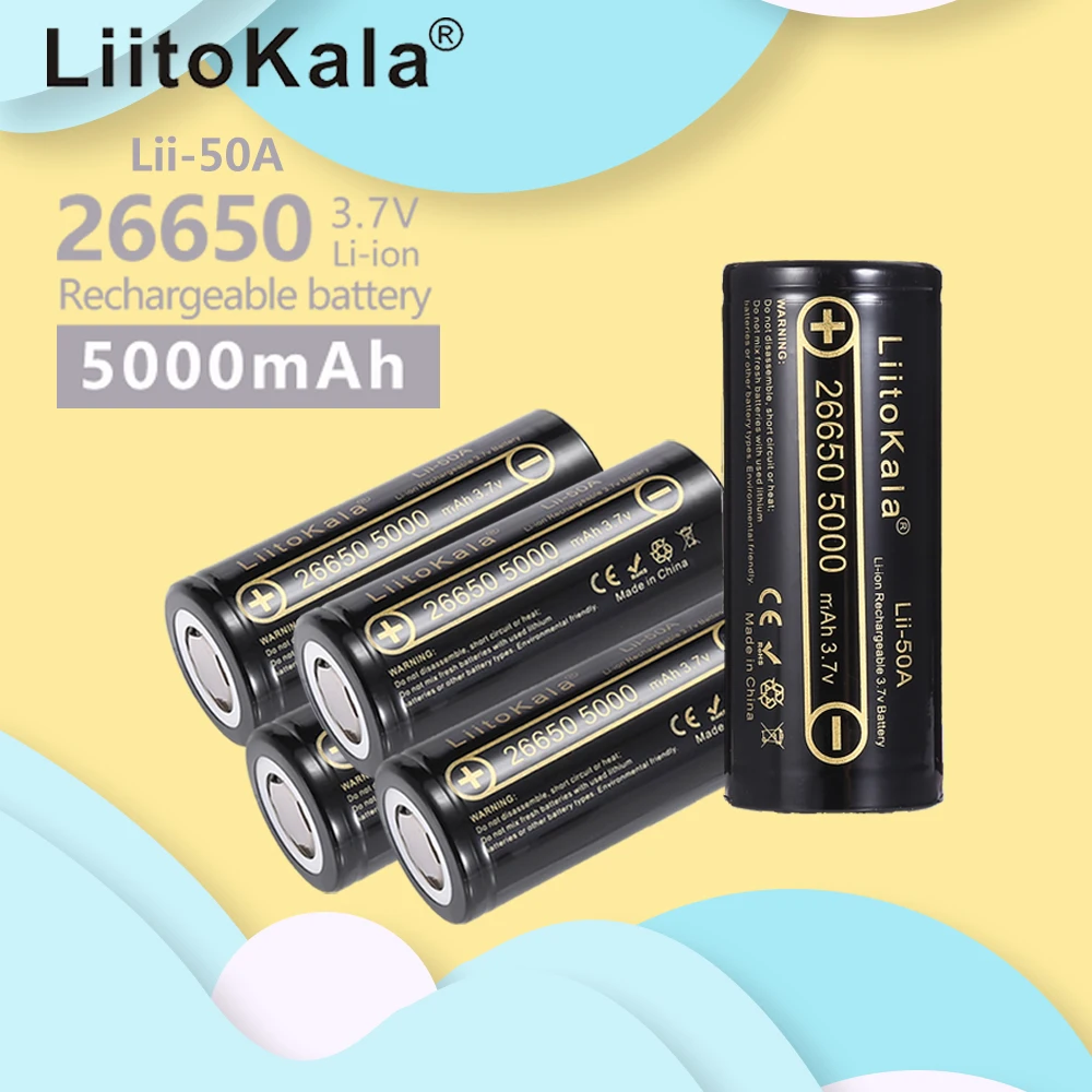 HK LiitoKala lii-50A 26650 5000mah lithium battery 3.7V 5000mAh 26650 rechargeable battery suitable for flashligh NEW
HK LiitoKala lii-50A 26650 5000mah lithium battery 3.7V 5000mAh 26650 rechargeable battery suitable for flashligh NEW