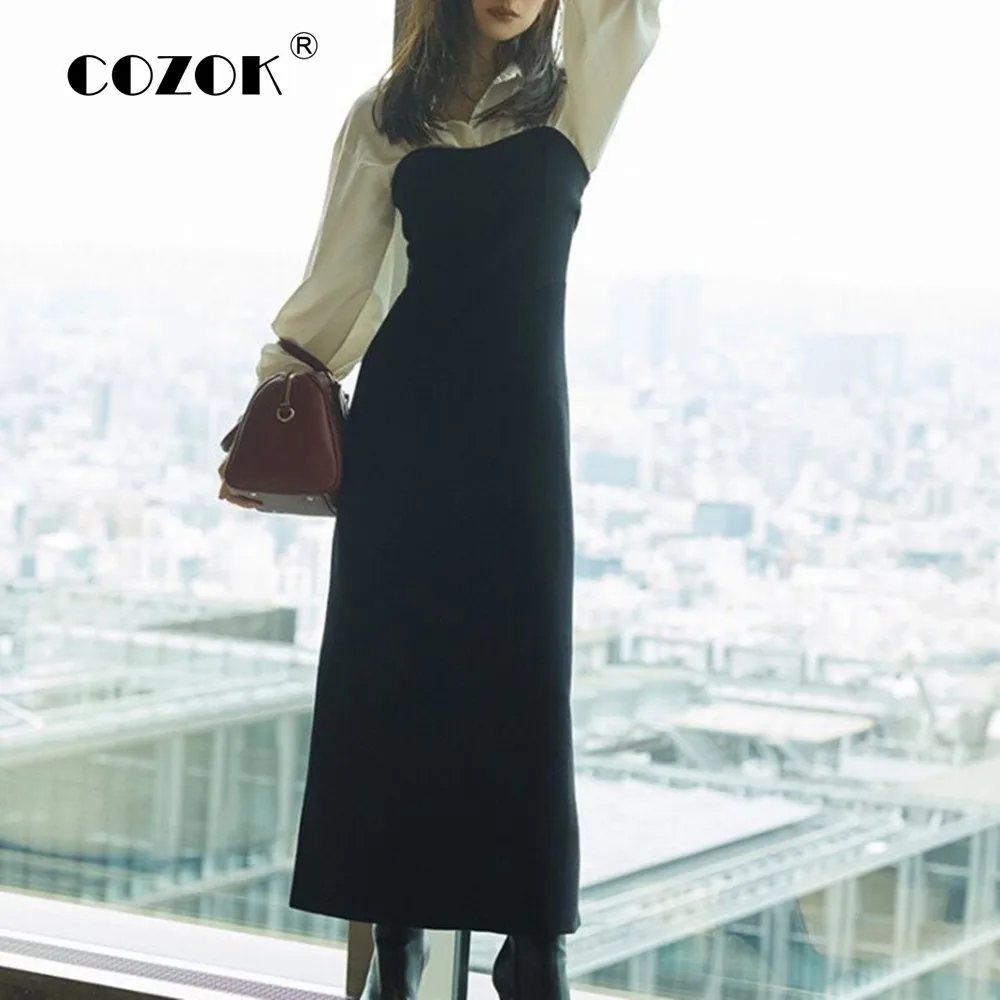 Cozok Japan Style Elegant Dress Temperament Vestidos Lapel Long Sleeve Patchwork Empire Knitted Slim Fashion New Women Dresses
Cozok Japan Style Elegant Dress Temperament Vestidos Lapel Long Sleeve Patchwork Empire Knitted Slim Fashion New Women Dresses