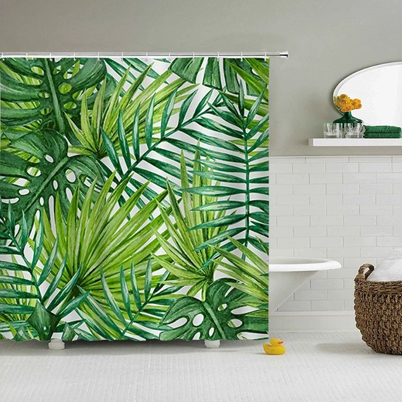 

Занавеска для душа с тропическими растениями, водонепроницаемый шторка из полиэстера, с принтом листьев, для ванной комнаты