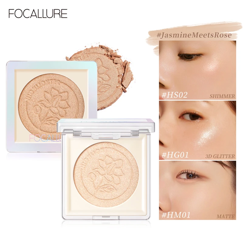 

FOCALLURE Glitter Jasmine Highlighters Cosmetics For Face Shimmer Matte Pressed Glow Illuminator Soft Powder Professional Makeup