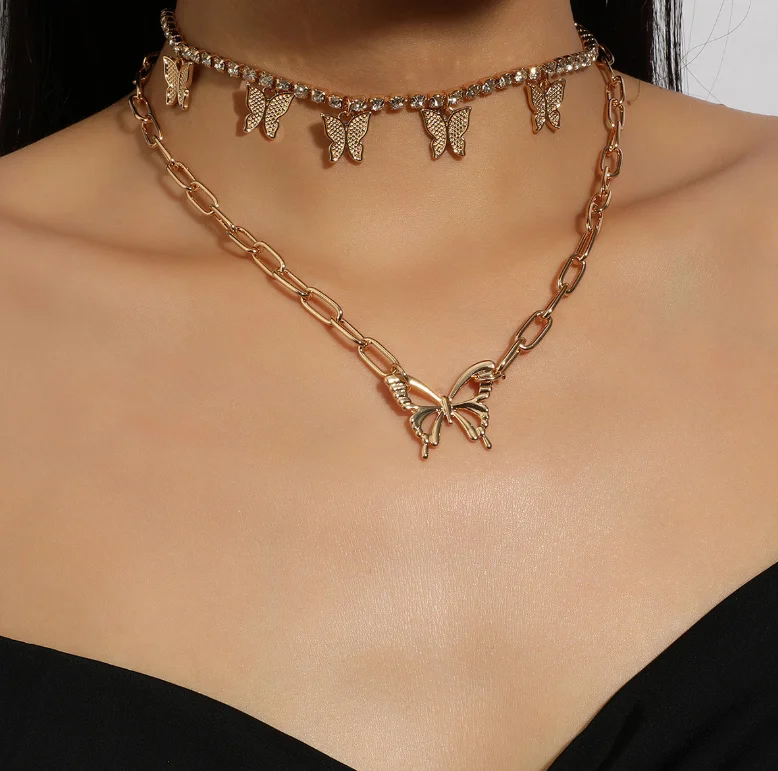 Bling Crystal Tennis Chain Choker Multilayer Necklace Women Gold Silver Color 5 Butterfly Cherry Pendant Necklace Party Jewelry
Bling Crystal Tennis Chain Choker Multilayer Necklace Women Gold Silver Color 5 Butterfly Cherry Pendant Necklace Party Jewelry