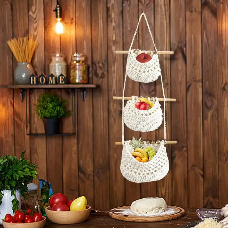 Hanging Baskets 3 Tier Woven Cotton Baby Nursery Storage Holder Wall Mounted Storage Organizer Bohemian Decoration for Kitchen
Hanging Baskets 3 Tier Woven Cotton Baby Nursery Storage Holder Wall Mounted Storage Organizer Bohemian Decoration for Kitchen