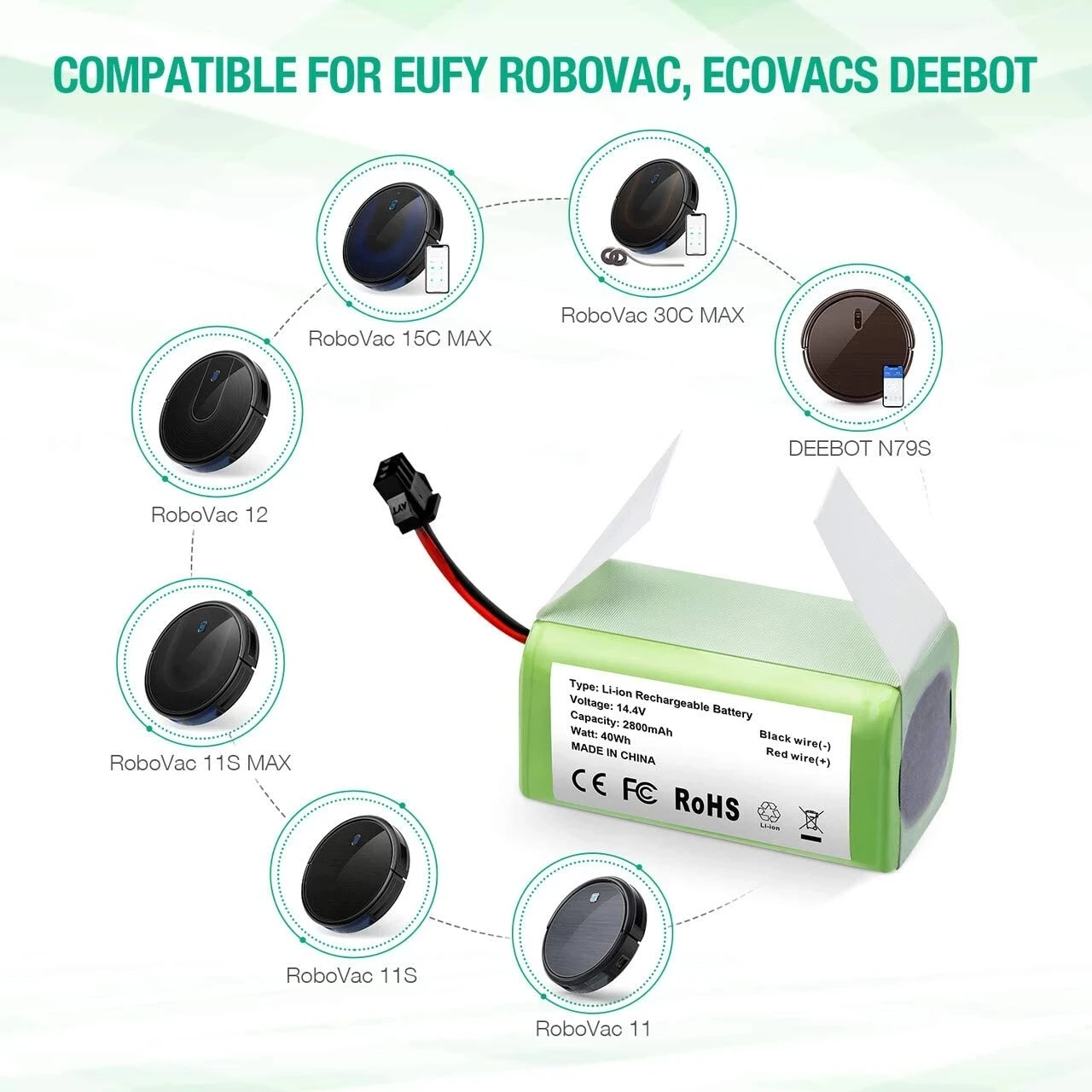 14.4V6800mAh Li-ion battery for Conga 990, 1090 Tesvor X500 Ecovacs Deebot N79 N79S DN622 Eufy RoboVac 11 11S RoboVac 30 etc
14.4V6800mAh Li-ion battery for Conga 990, 1090 Tesvor X500 Ecovacs Deebot N79 N79S DN622 Eufy RoboVac 11 11S RoboVac 30 etc