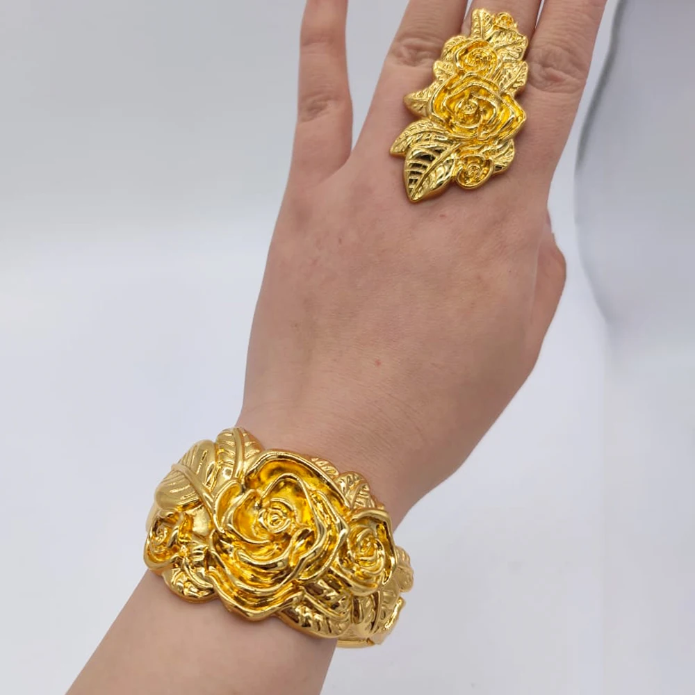 Ethiopia Bangle Ring Set for Women 18k Gold Plated Flower Design Bracelet Ring Set Party Weddings Gifts Nigerian Accessory
Ethiopia Bangle Ring Set for Women 18k Gold Plated Flower Design Bracelet Ring Set Party Weddings Gifts Nigerian Accessory