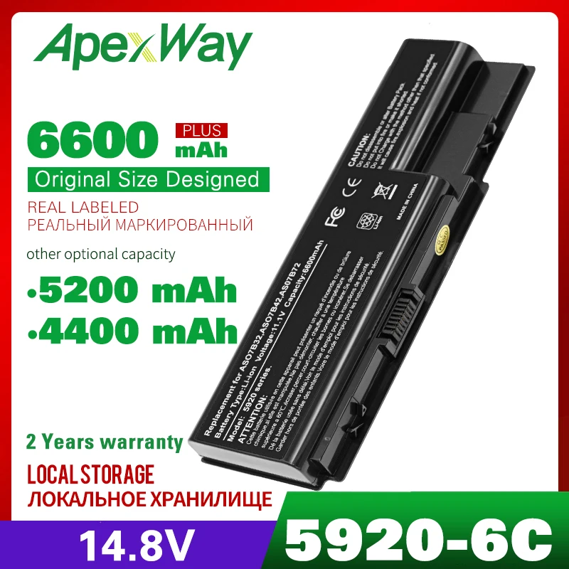 APEXWAY 14.8V AS07B32 Laptop Battery for Acer Aspire 5920 5920G 5930 5930G 5935 AS07B42 AS07B51 AS07B31 AS07B32 AS07B71 AS07B61
APEXWAY 14.8V AS07B32 Laptop Battery for Acer Aspire 5920 5920G 5930 5930G 5935 AS07B42 AS07B51 AS07B31 AS07B32 AS07B71 AS07B61