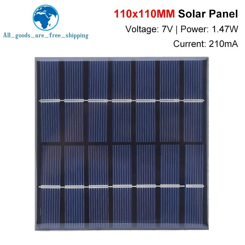 TZT 7V 210mA 1.47W Solar Panel Polycrystalline 110*110MM Mini Sunpower Solar System DIY for Battery Cell Phone Charger
TZT 7V 210mA 1.47W Solar Panel Polycrystalline 110*110MM Mini Sunpower Solar System DIY for Battery Cell Phone Charger