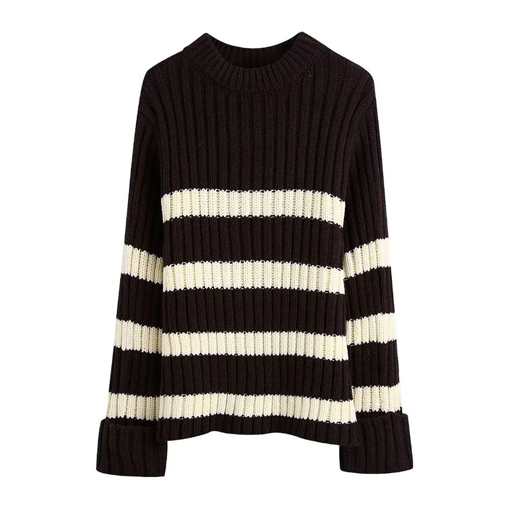 Autumn and Winter New Fashion Women's Casual and Versatile Round Neck Long Sleeve Striped Knitted Sweater
Autumn and Winter New Fashion Women's Casual and Versatile Round Neck Long Sleeve Striped Knitted Sweater