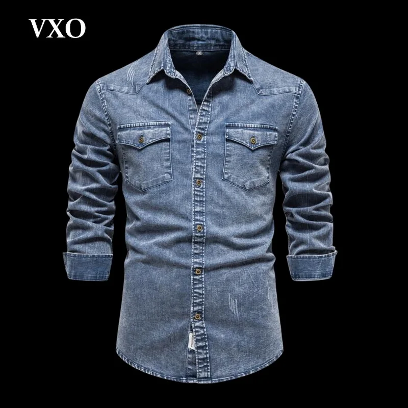 VXO Men Full Sleeve Denim Shirt Mens Casual Dress Male Jean Shirts High Quality Street Wearing Hot Sale Mens Shirts
VXO Men Full Sleeve Denim Shirt Mens Casual Dress Male Jean Shirts High Quality Street Wearing Hot Sale Mens Shirts