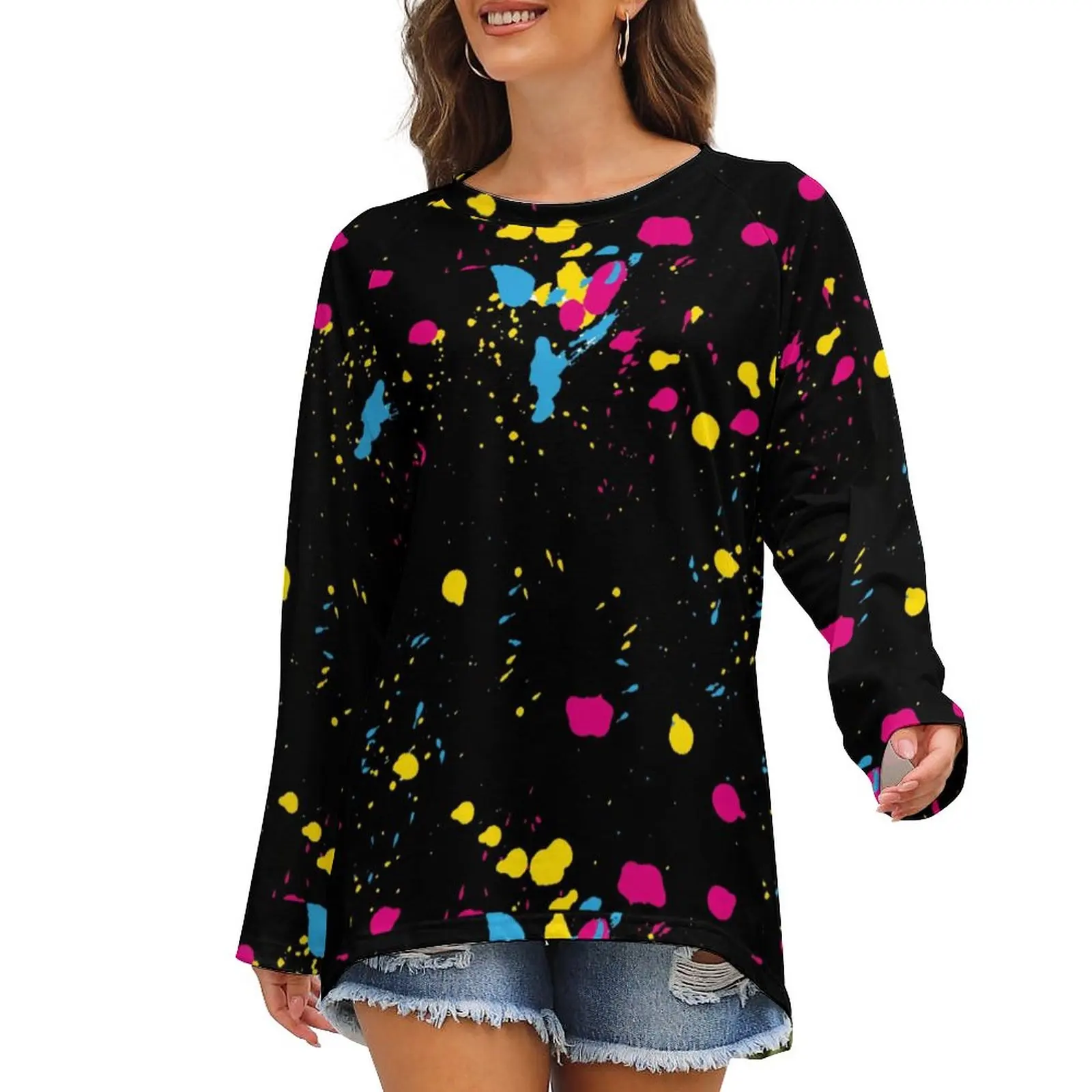 80S Paint Splash Tshirt Graffiti Colorful Print New Fashion Long Sleeve Women T Shirt Casual Pattern T-Shirt
80S Paint Splash Tshirt Graffiti Colorful Print New Fashion Long Sleeve Women T Shirt Casual Pattern T-Shirt