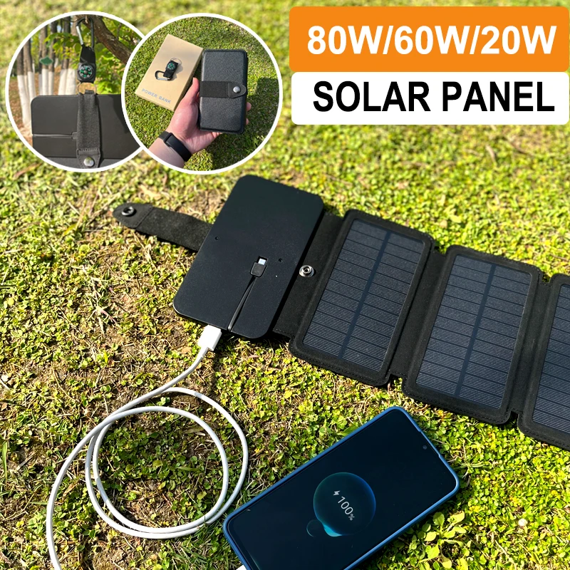 80/60/20W Folding Solar Charger with Compass 5V 2A USB Portable Solar Panel Plate Camp Outdoor Battery Cell Charger for Phone
80/60/20W Folding Solar Charger with Compass 5V 2A USB Portable Solar Panel Plate Camp Outdoor Battery Cell Charger for Phone