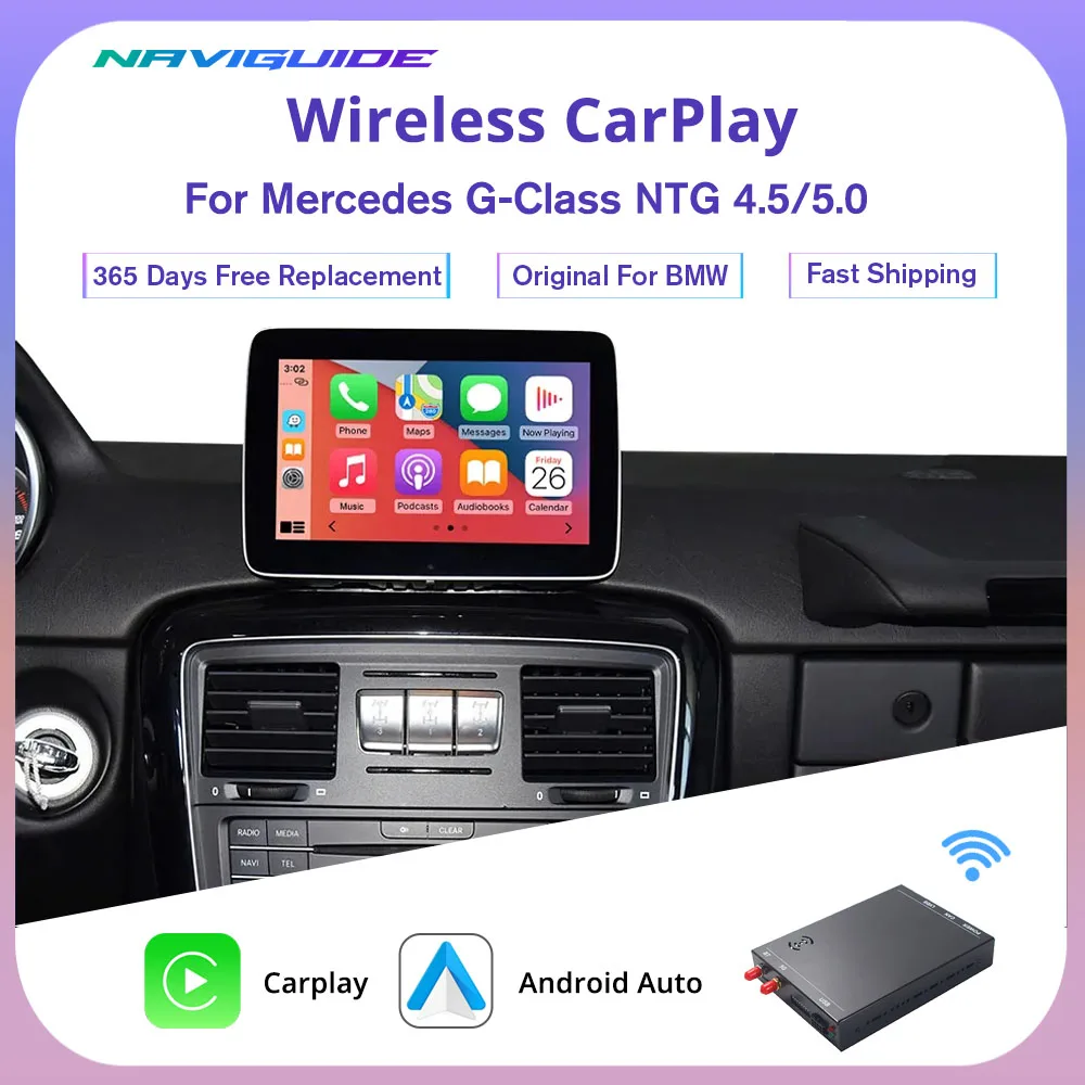 

NAVIGUIDE Wired To Wireless CarPlay Android Auto Interface for Mercedes Benz G-Class NTG 4.5 5.0 Mirror Link AirPlay Car Play