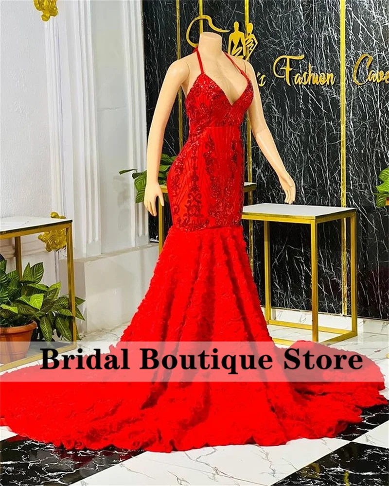 Sexy Long Mermaid Red Prom Dresses Halter Sparkly Crystal Ruffles Evening Party Gowns Robe De Bal
Sexy Long Mermaid Red Prom Dresses Halter Sparkly Crystal Ruffles Evening Party Gowns Robe De Bal