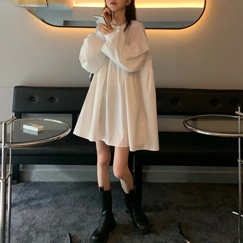 Women Long Puff Sleeve Dress Solid Loose Patchwork Ruffles Sweet Kawaii Students High Waist Mini Dresses Fashion Korean Style
Women Long Puff Sleeve Dress Solid Loose Patchwork Ruffles Sweet Kawaii Students High Waist Mini Dresses Fashion Korean Style